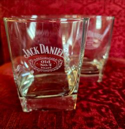 Jack Daniels Old No. 7 Tennessee Whiskey Low Ball Square Bottom Glasses Glass X 2