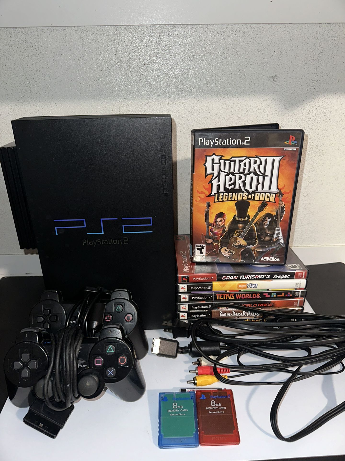 PlayStation 2 Console Bundle Fat Cables & 2 Controller Perfect Condition W7Games