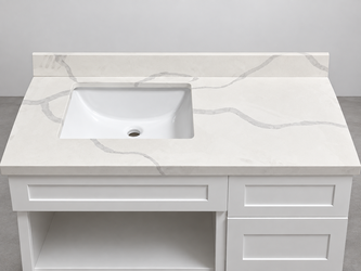 ✨ CLEARANCE SALE: 42″ Calacatta White quartz vanity top! ✨