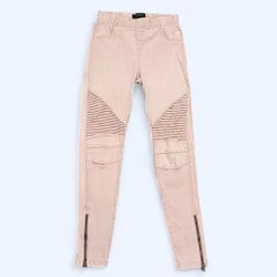 Beulah Juniors Women’s XS Pink Moto Biker Skinny Pants with Zipper Detail