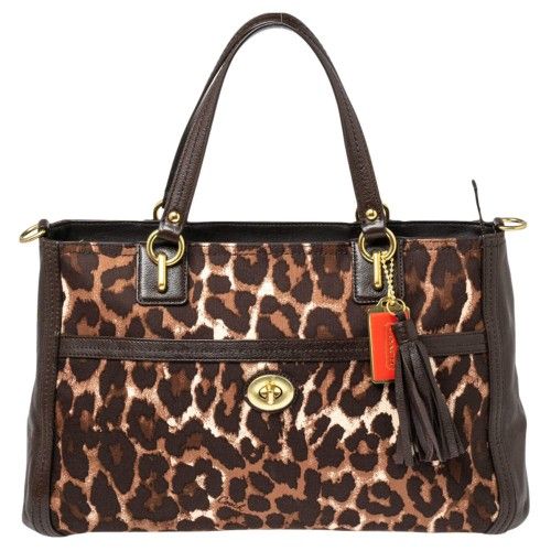 Coach Dark Brown Leopard Print and Leather Park Chain Ocelot Tote