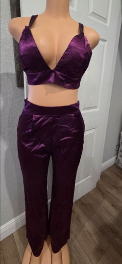 Purple Velvet Crop Top and Pants Set