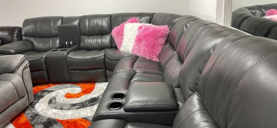 Huge Sectional With 3 Recliners, Gray Or Black. 
