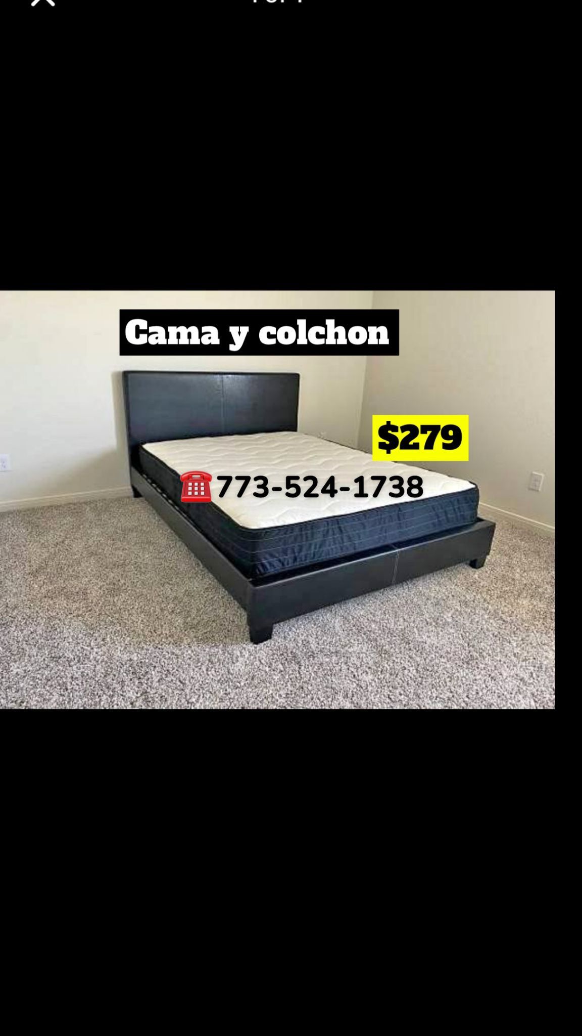 Queen Size Bed Headboard Frame Mattress And Box Spring All Included Brand New Furniture Yes We Deliver