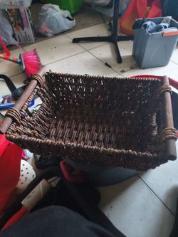 Woven Wicker Basket with Wood Handles