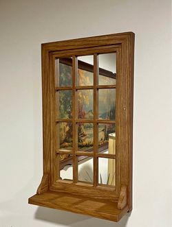 Decorative Wood Frame Window Mirror with Shelf