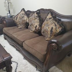 Elegant Heavy Sofa Set Along With 4 Tables. Just Like New. No Tears No Scratches. Pet And Smoke Free
