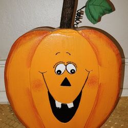 Silly Face Wooden Pumpkin Fall Decoration