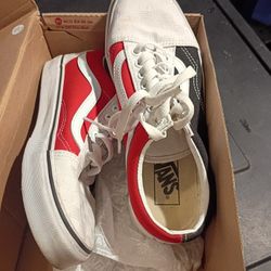 VANS OL SKOOL CHECKER BOARD WHITE RED BLACK MENS 7.0 WOMEN 8.5 SNEAKERS