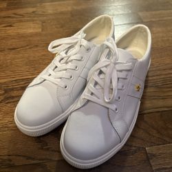 Polo Ralph Lauren White Lace-up Sneakers with Gold Accent