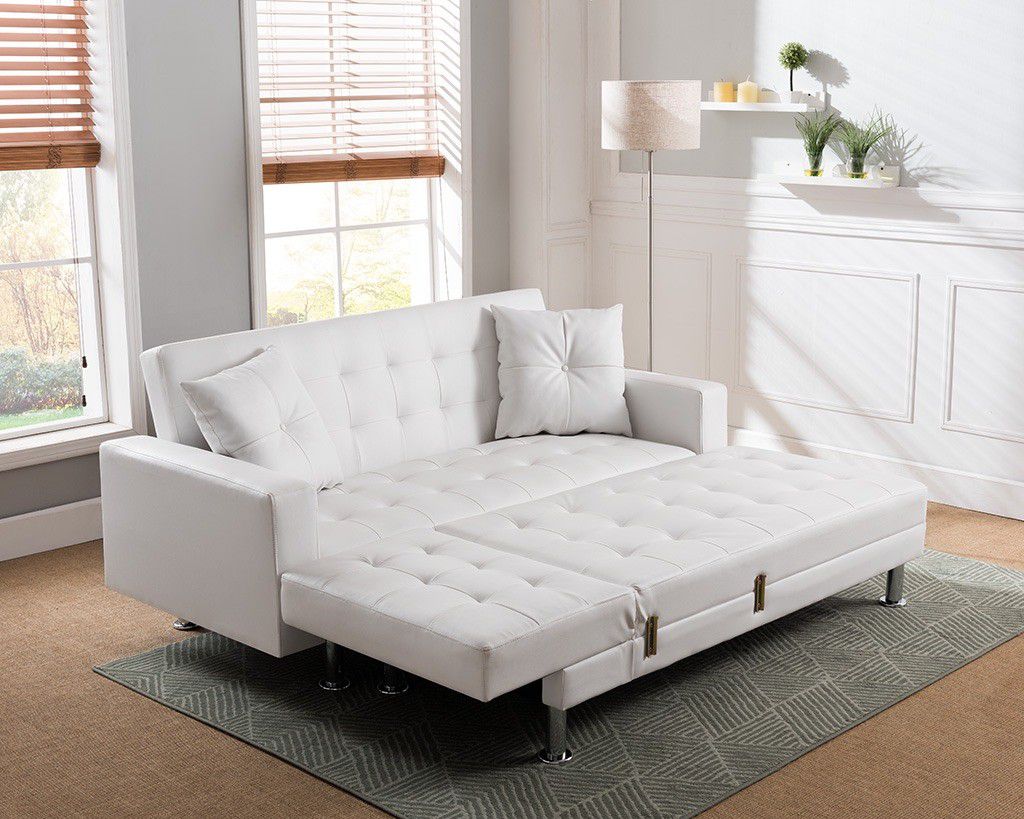 Brand New Sectional White Faux Leather Click Clack