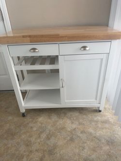 White Kitchen Island with Butcher Block Top
