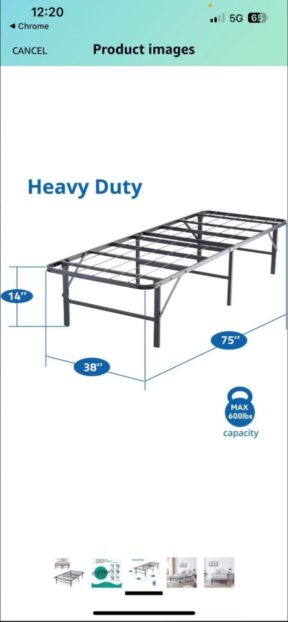 IdealBase 14" Twin Bed Frame Heavy Duty Foldable Bed Frame Folding Bed Frame with Steel Metal Mattress Foundation Box Spring Replacement 600lbs Cpcty