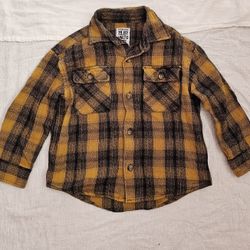 Next Direct Plaid Mustard And Black Button-down Shirt. Toddler Boys Size 3 Years.