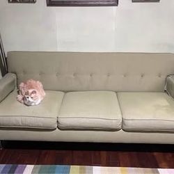 Free MACY’S Green mid century modern couch. AVAILABLE UNTIL 9/18