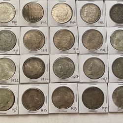 Nice collection lot of vintage US silver dollars coins Morgan and Peace dollar coin bullion 90% various dates 