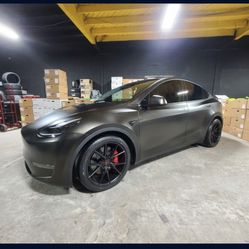 20 INCH NEW WHEELS STAGGERED SATIN BLACK FOR TESLA MODEL 3 Y ALSO MODEL S WITH NEW TIRES 