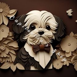Shi-tzu dog marginalia quilling cut art poster Free custom name