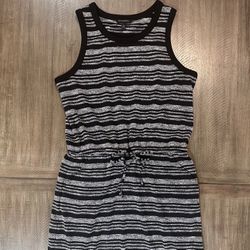 Banana Republic Black/Grey Stripe Drawstring Dress Sleeveless Pockets Stretch M
