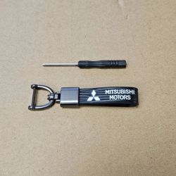 Brand New Mitsubishi Black Leather Strap Keychain Keyring