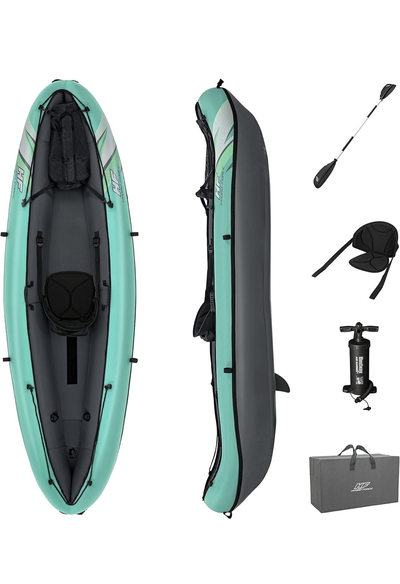 Hydro Force Inflatable Kayak Set | Includes Seat, Paddle, Hand Pump, Storage Carry Bag | Great for Adults, Kids and Families 1 person Ventura Elite
