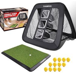 Double -Sided Golf Chipping Net with Mat and 12 Foam Balls -