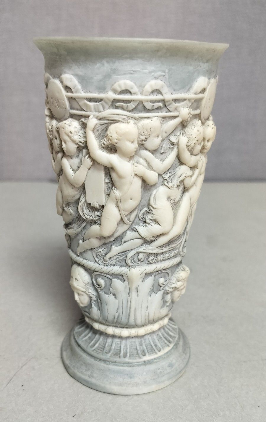 Vintage Incolay Stone Vase with Cherubs Relief – Genuine Incolay Stone