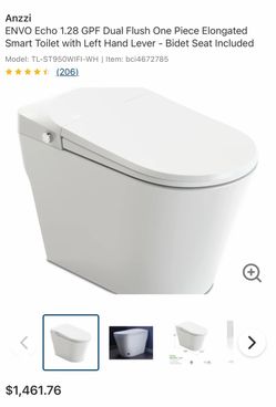 Anzzi ENVO Echo 1.28 GPF Dual Flush One Piece Elongated Smart Toilet with Left Hand Lever - Bidet Seat Included