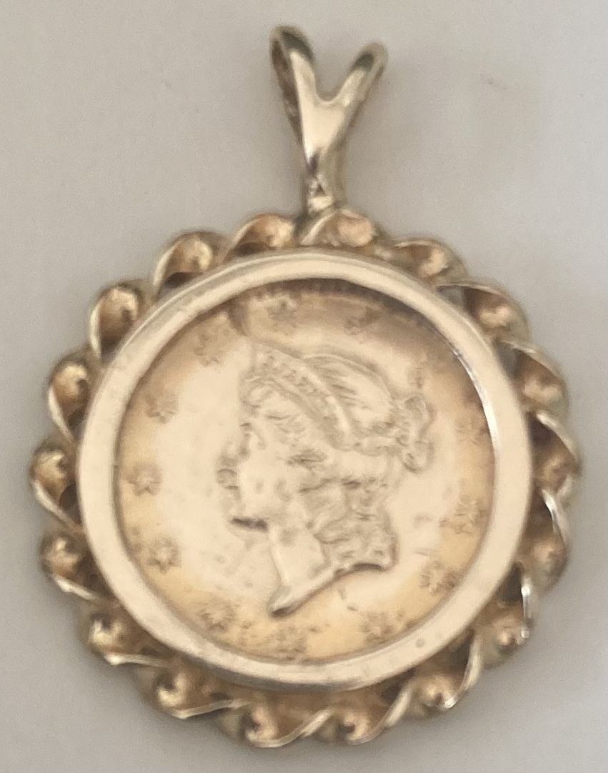 14k Gold Coin Rope Pendant