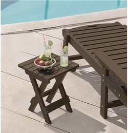 Small Outdoor Folding Side Table, HDPS Outside End Table for Patio, Porch, Deck