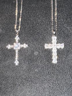 925 Silver Cross Moisanite Pendant Necklaces – Set of 2