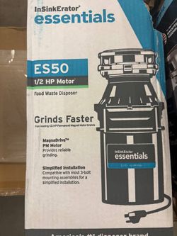 InSinkErator ES50  1/2 HP Motor Continuous Feed Kitchen Garbage Disposal with Power Cord   Retail 73, our price $53  New in box