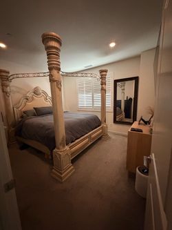 Wood/Leather King Size Headboard and Frame - Excellent Condition!