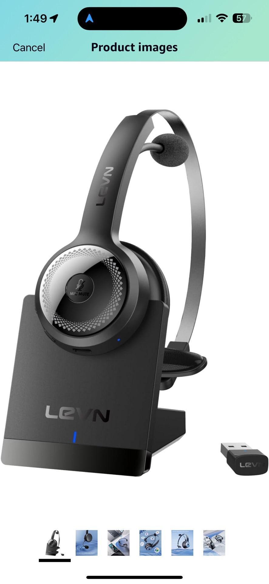 [2024 Version]LEVN Bluetooth 5.2 Headset, Wireless Headset with Microphone (AI Noise Cancelling) & USB Dongle, 45 Hrs Wireless Headset with Mic for Wo