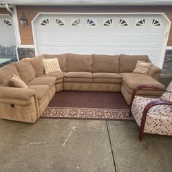 Sectional Couch With Chaise Lounge And Cherry Wood Recliner