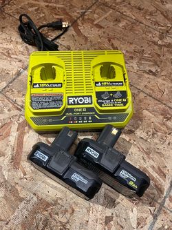 Ryobi 18V Dual-Port Charger with Two Batteries