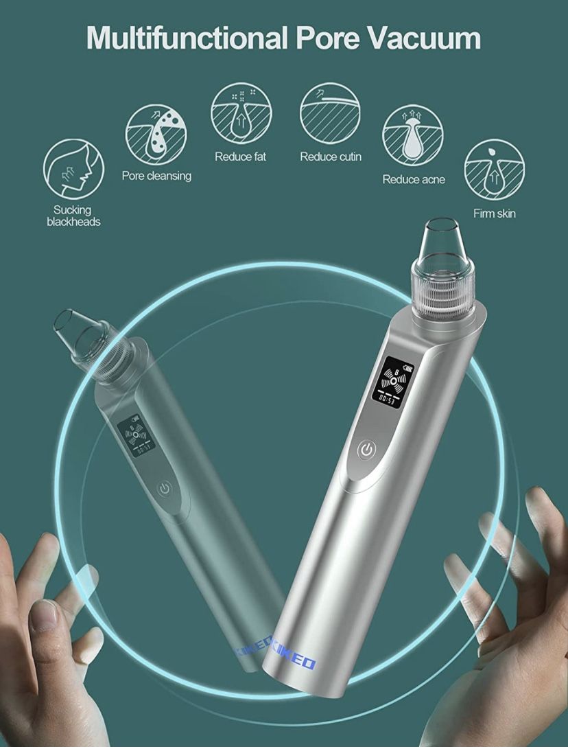Blackhead Remover Vacuum-Pore Cleaner Vacuum Electric Suction Facial Comedo Acne Extractor Tool with LED Display for Women & Men (Grey)