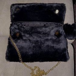 Black Faux Fur Women Shoulder Bag 