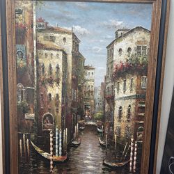🎨✨ Elegant Large Framed Oil Painting – Venice Canal Scene ✨🎨