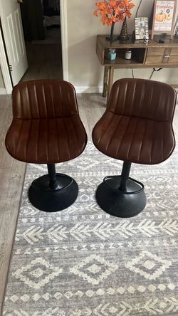 Set of 2 Brown Faux Leather Swivel Bar Stools