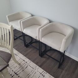 27" H Counter Height Bar Stools, Modern Barrel Counter Stools With Backrest And Arms, Black Metal Frames, Upholstered Accent Barstools