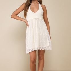 Cream halter mini dress