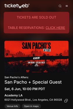 (1) SAN PACHO’S AFTERS TICKETS @ ACADEMY LA