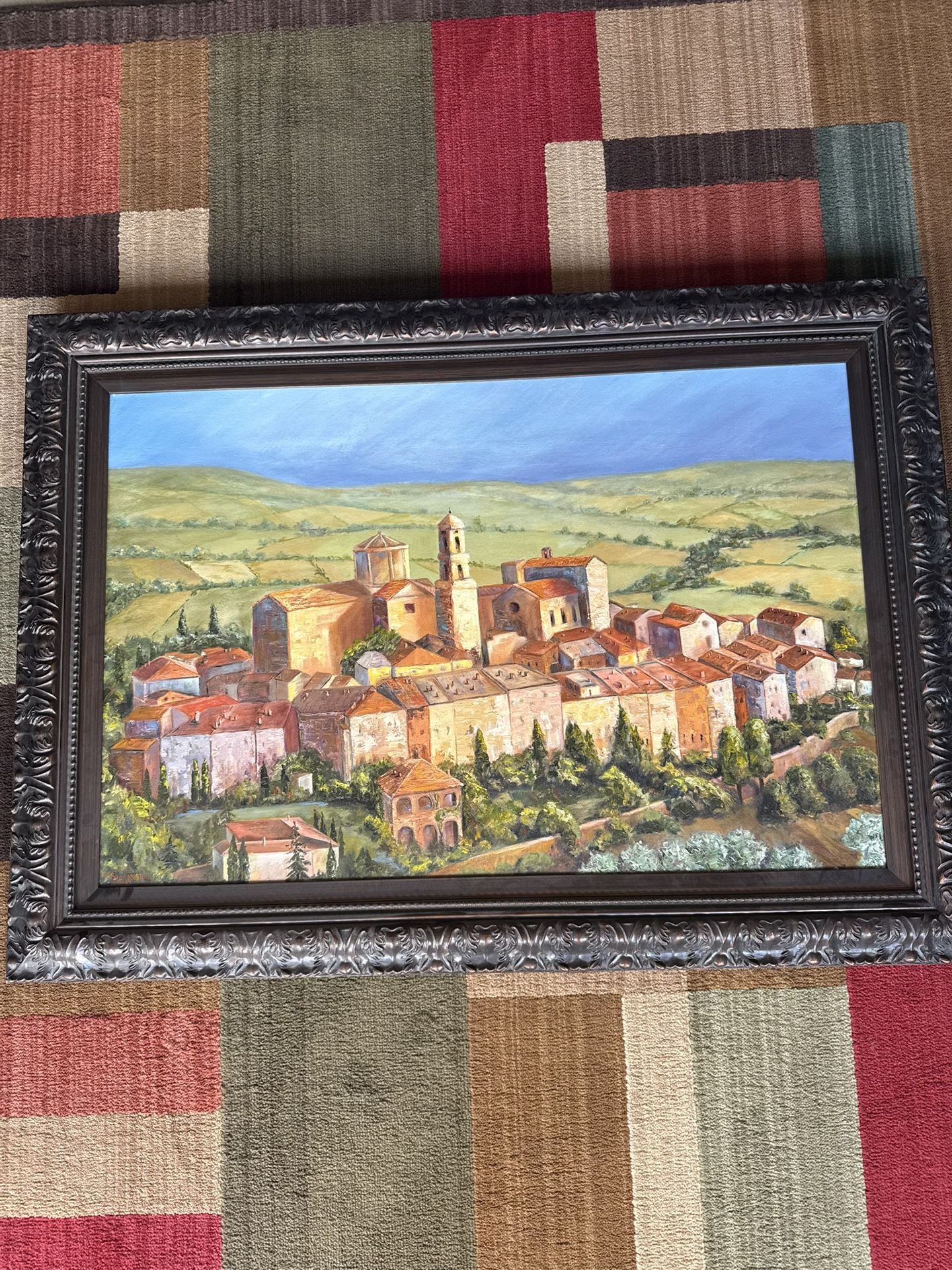 Signed K Bjorklund Oil Paining On Canvas - Sicilian Town - 2011. 44x32