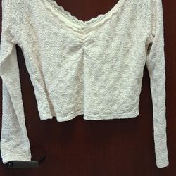 Cute Cream Off White Lace Long Sleeve Shirt Top Blouse Xl