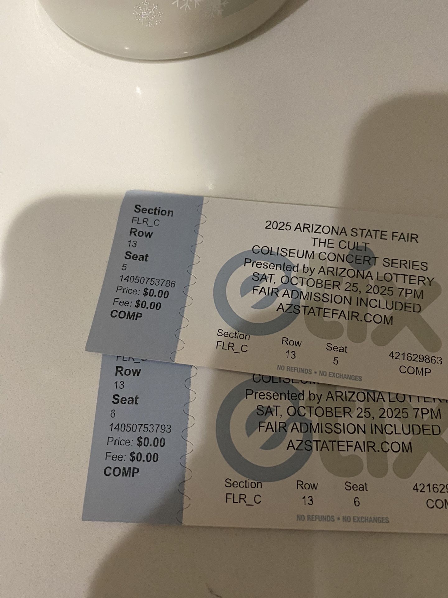 THE CULT - ARIZONA STATE FAIR TICKETS - CENTER FLOOR