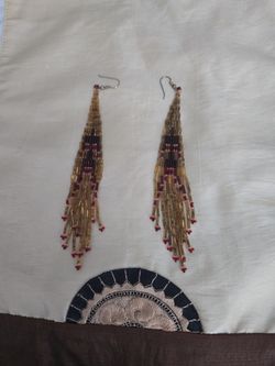 Beautiful  Handmade  Beaded Earrings 5and  3/4 In  Lenght.