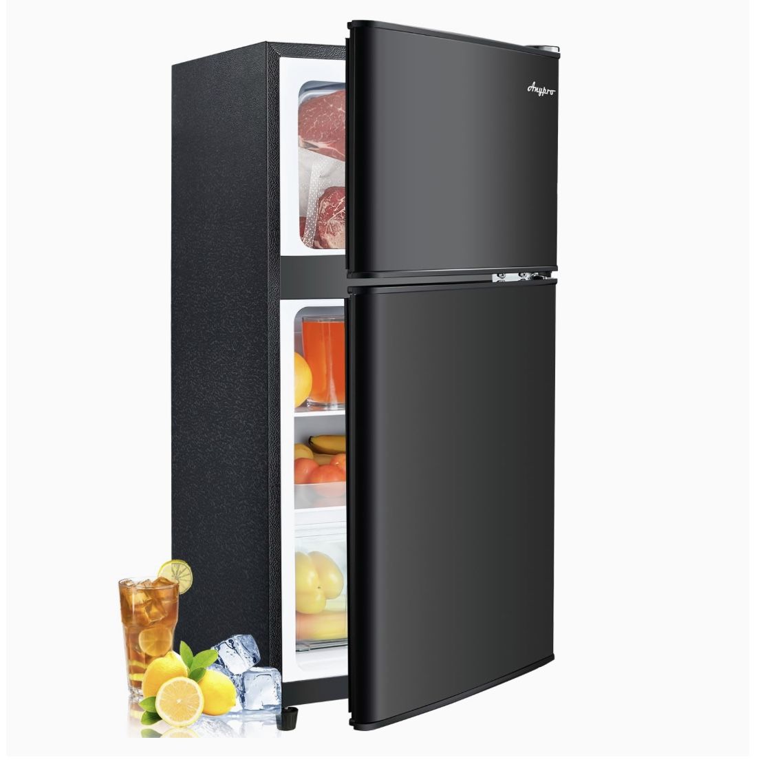 Mini Fridge with Freezer, 2 Door Compact Refrigerator, Small Fridge with 7 Level Thermostat & LED Light, Small Refrigerator with Freezer for