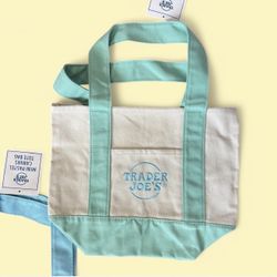 Trader Joe's Mini Canvas Tote Bag - Green Pastel SPRING Limited Edition