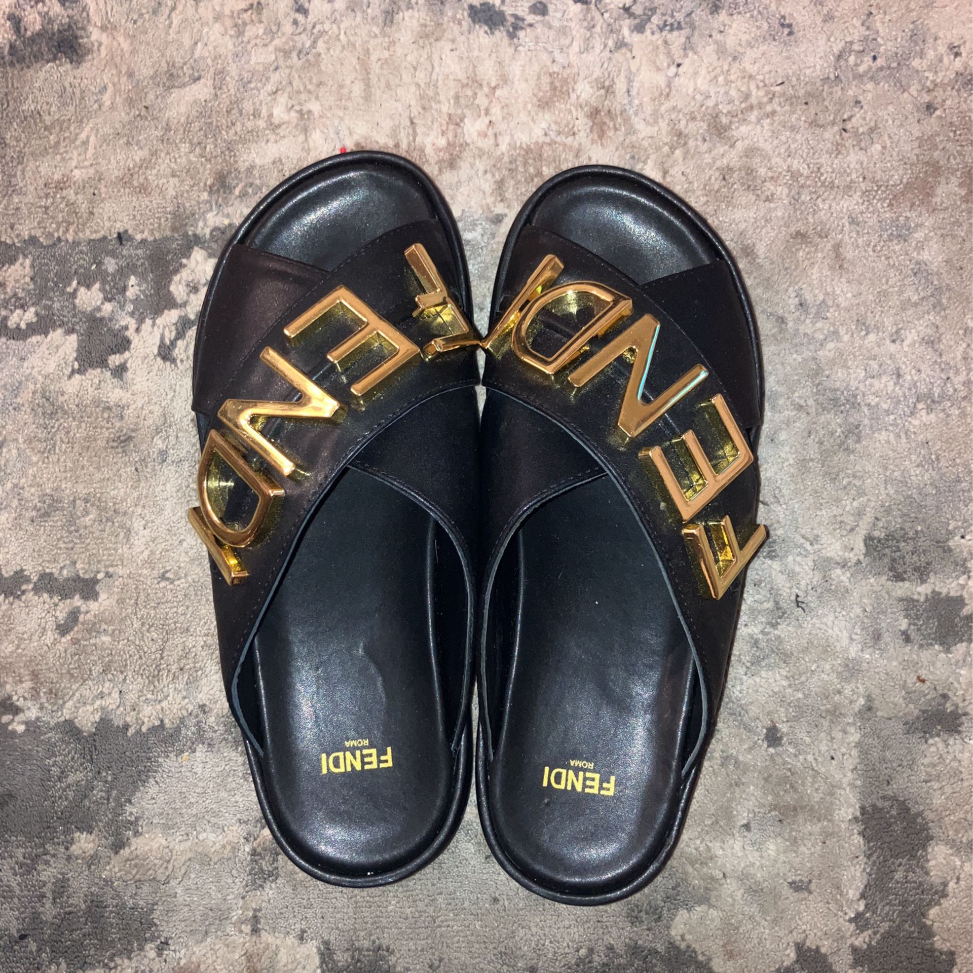 FENDI black And Gold Slippers 